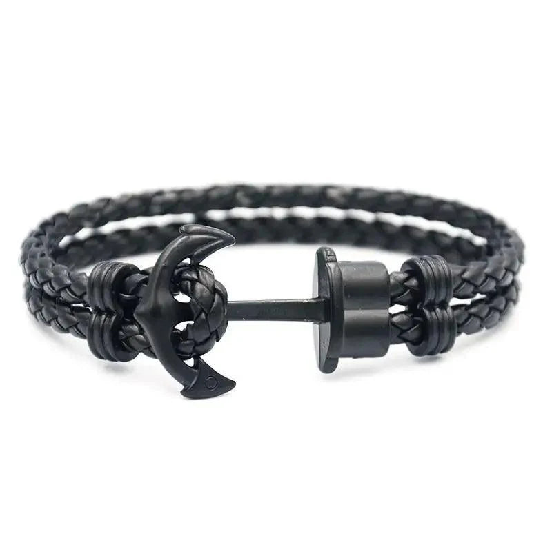 Elegant Modern Handmade Stainless Steel Men Anchor Bracelet made of Nylon in Navy Blue Color For Man