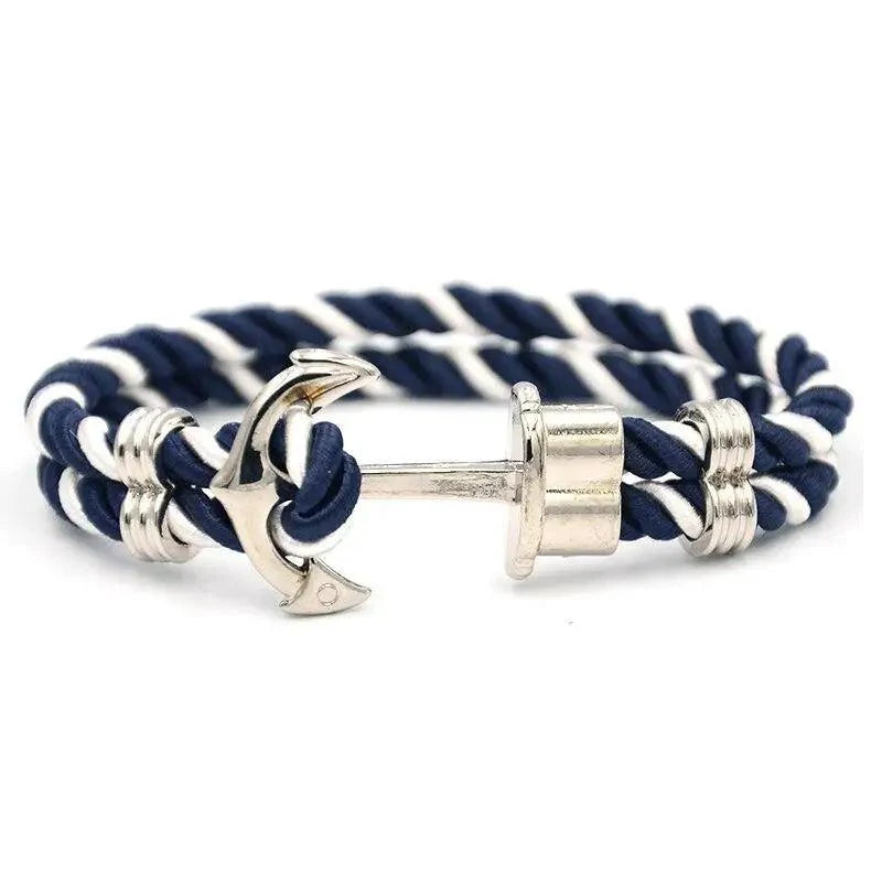 Elegant Modern Handmade Stainless Steel Men Anchor Bracelet made of Nylon in Navy Blue Color For Man