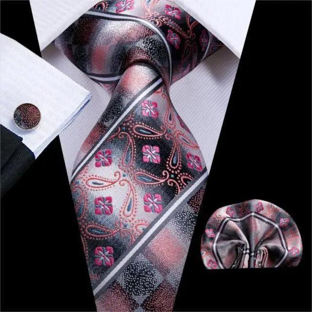 Elegant Pink Silk  Necktie Pocket Square Cufflinks Set Elegant Men's Fashion Wedding Ties For Men And Daily Wear Ties