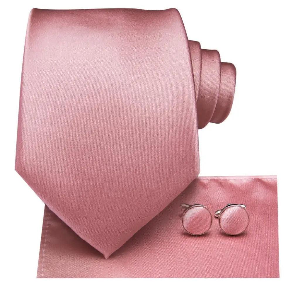Elegant Pink Silk  Necktie Pocket Square Cufflinks Set Elegant Men's Fashion Wedding Ties For Men And Daily Wear Ties