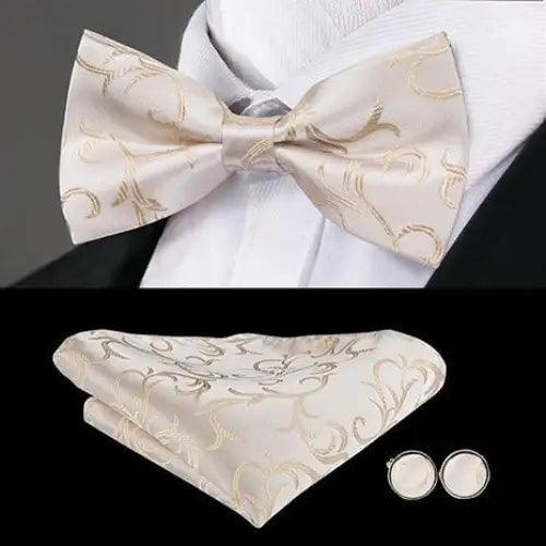 Elegant Silk Butterfly Business Bow Tie Pocket Square Cufflinks Set For Men Formal Wedding Bowtie Set For Office