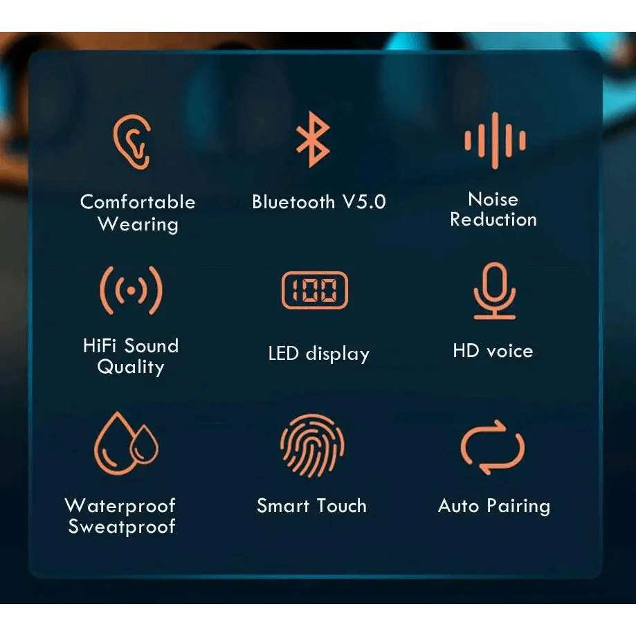 Elegant TWS Bluetooth 5.0 Earphones 2200mAh Charging Box Modern Wireless Headphone 9D Stereo Sports Waterproof Earbuds Luxury Headsets With Microphone Wireless Headphones with LED Display Wireless Earbuds with Mic, IPX8 Waterproof Touch Control Headphones