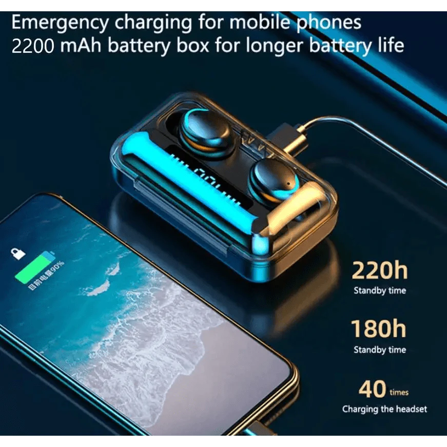 Elegant TWS Bluetooth 5.0 Earphones 2200mAh Charging Box Modern Wireless Headphone 9D Stereo Sports Waterproof Earbuds Luxury Headsets With Microphone Wireless Headphones with LED Display Wireless Earbuds with Mic, IPX8 Waterproof Touch Control Headphones