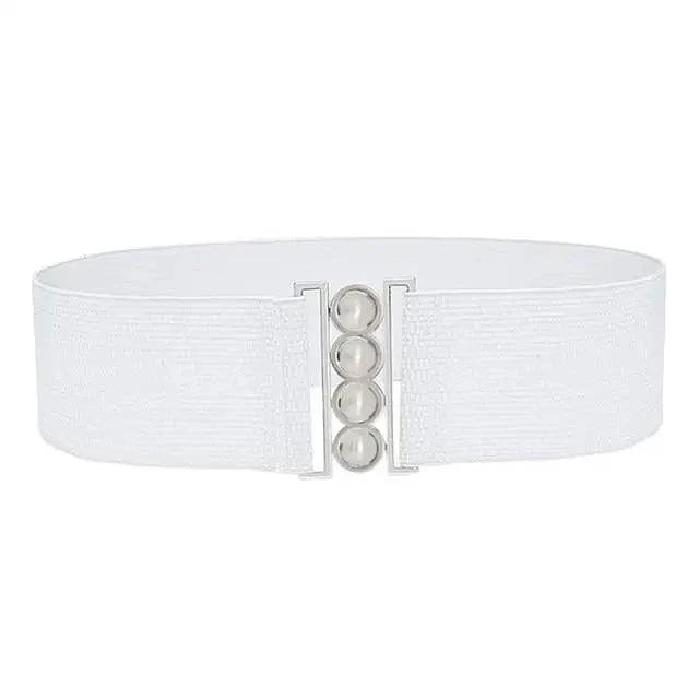 Elegant Wide Fabric Strap  Silver Metal Buckle Belts For Women Trendy Women's Fashion Stretchable Classic Color Belts