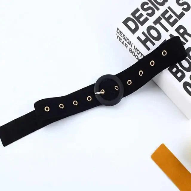 Elegant Wide Fabric Strap  Silver Metal Buckle Belts For Women Trendy Women's Fashion Stretchable Classic Color Belts