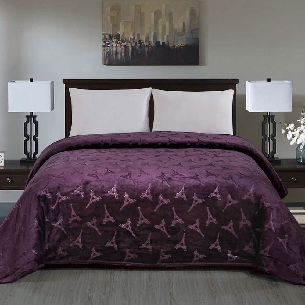 Embossed Premium Flannel Fleece Blanket - Eiffel Tower Design