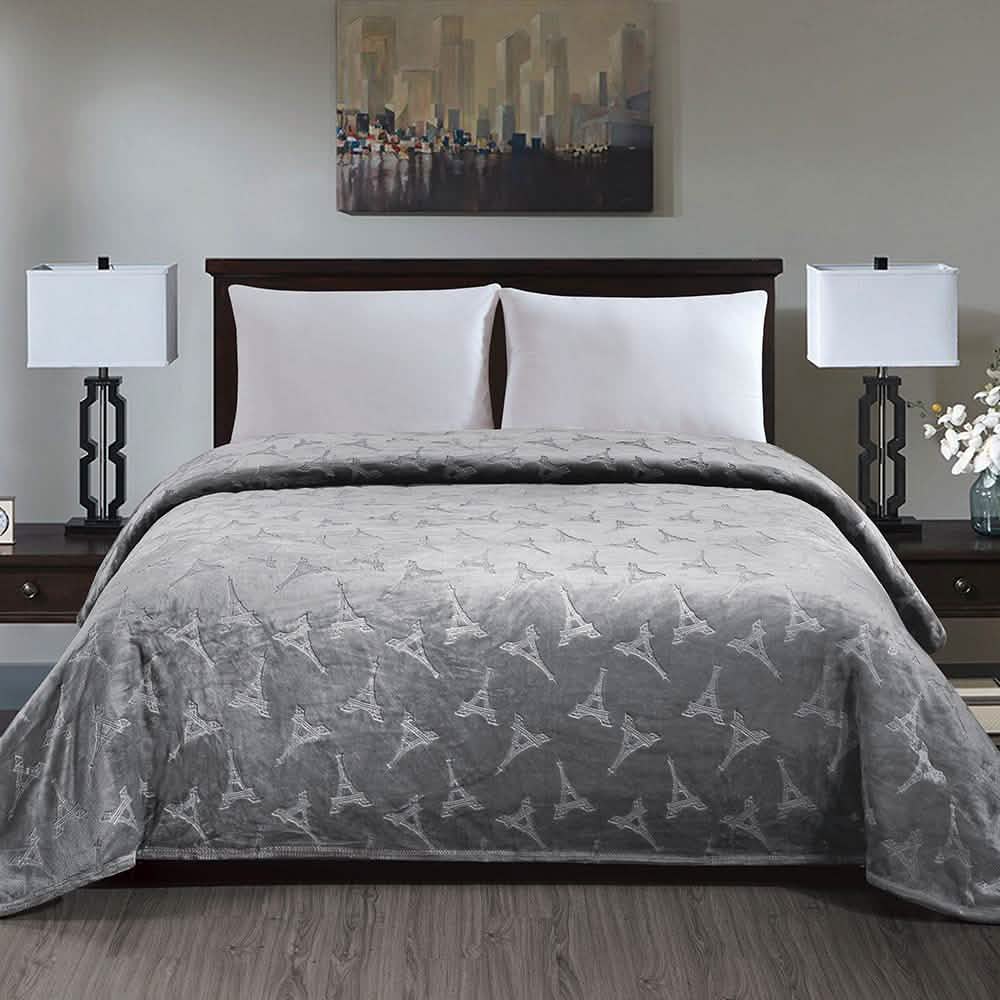 Embossed Premium Flannel Fleece Blanket - Eiffel Tower Design
