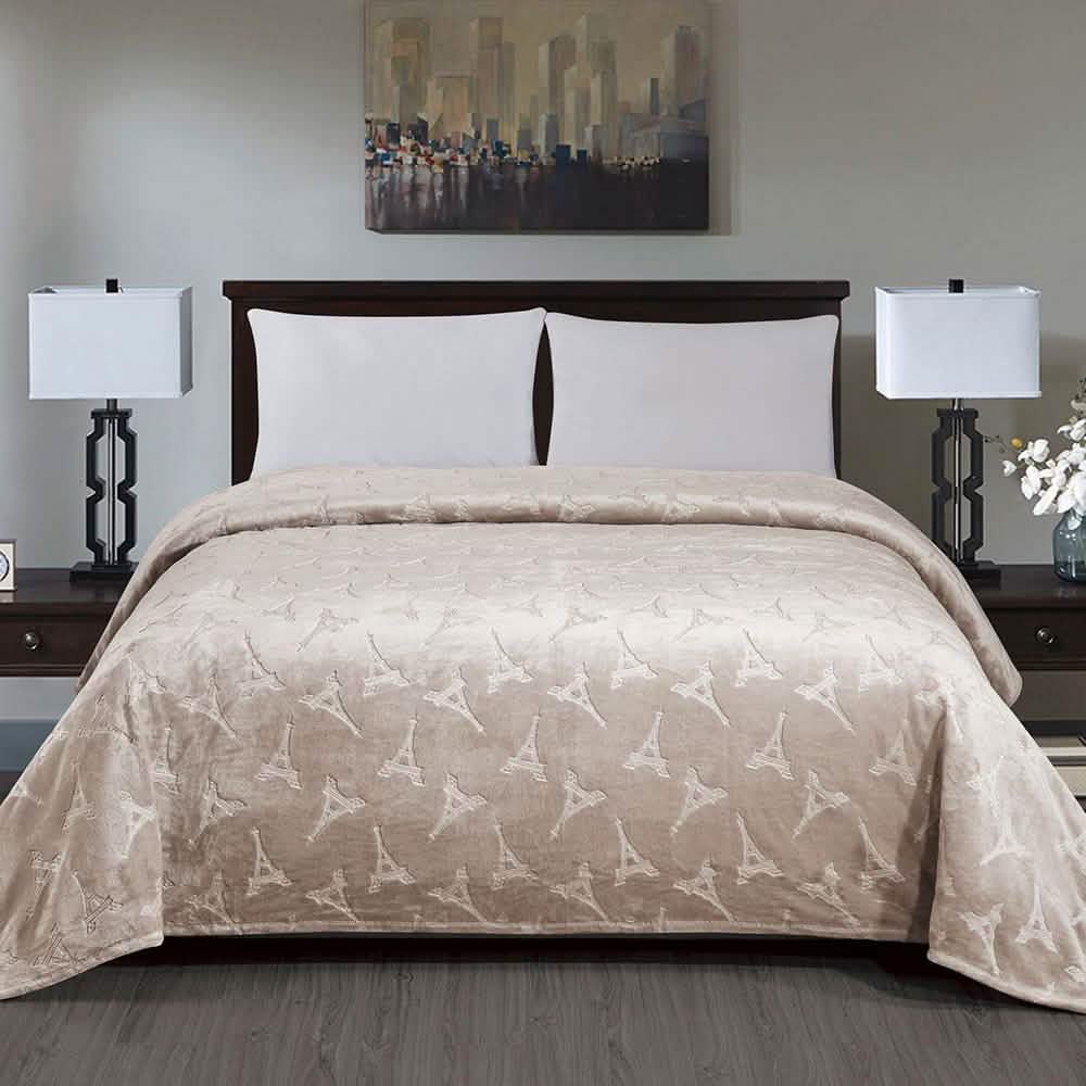 Embossed Premium Flannel Fleece Blanket - Eiffel Tower Design