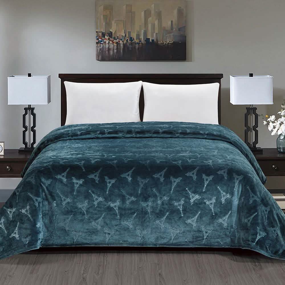 Embossed Premium Flannel Fleece Blanket - Eiffel Tower Design