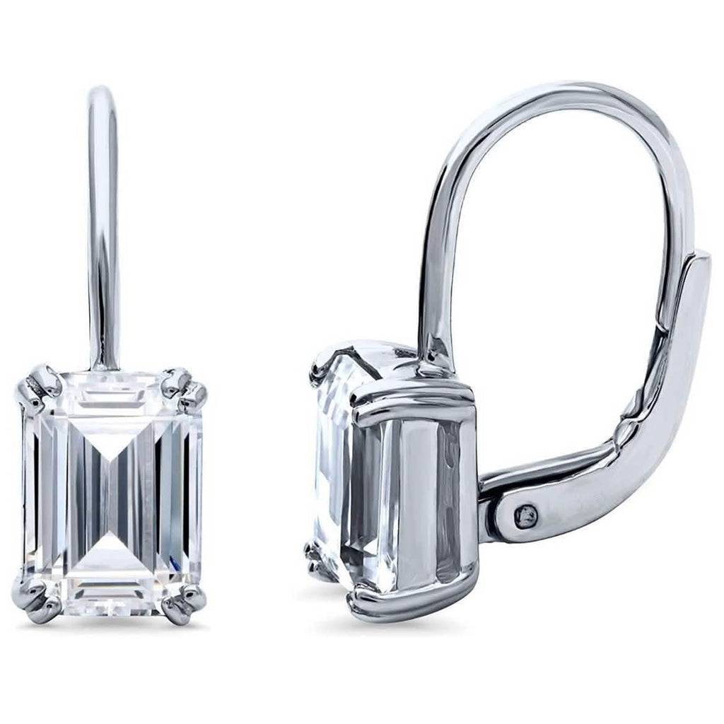 Emerald Cut Crystal Leverback Earrings