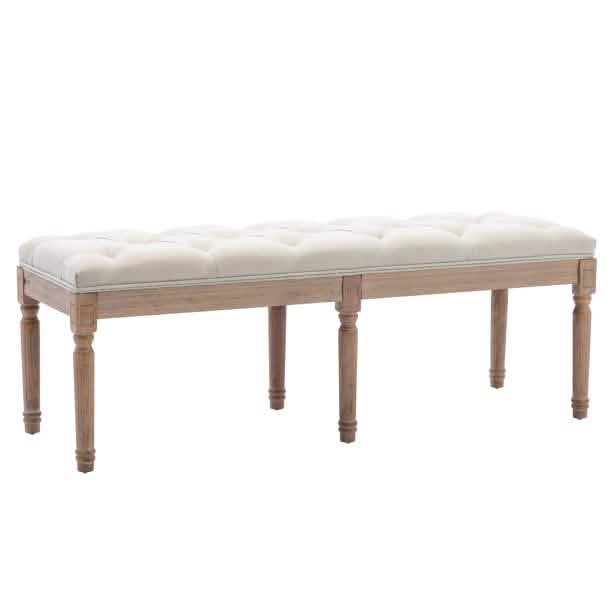 End of Bed Bench Upholstered Entryway Bench French Benchwith Rubberwood Legs