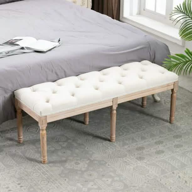 End of Bed Bench Upholstered Entryway Bench French Benchwith Rubberwood Legs