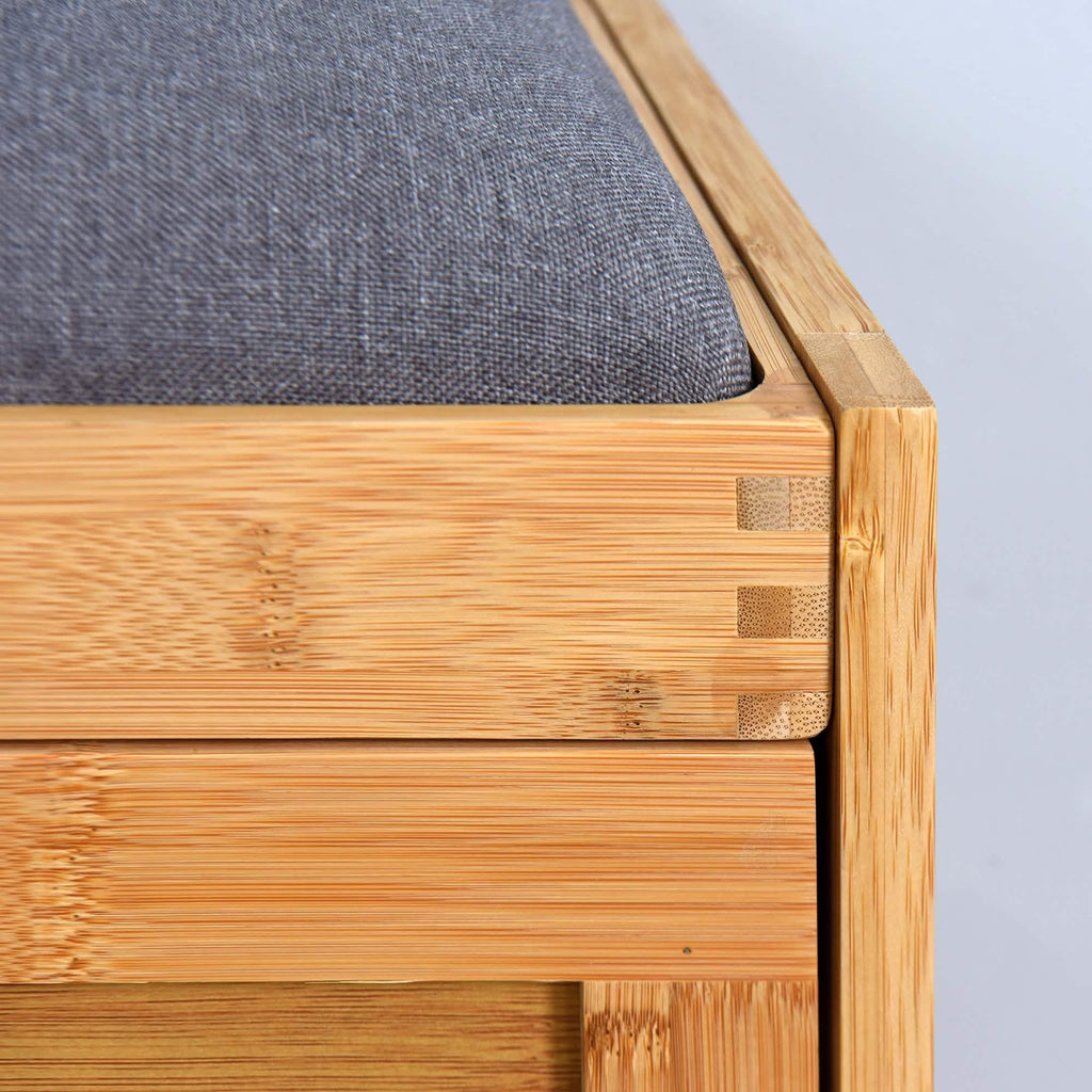 Entryway Bamboo Bench Living Room Storage Shoe Rack with Foldable Shelf