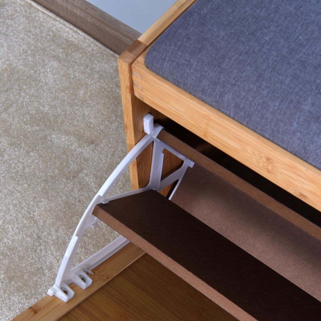 Entryway Bamboo Bench Living Room Storage Shoe Rack with Foldable Shelf
