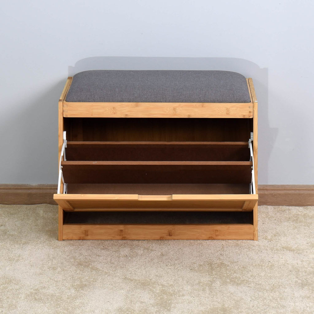 Entryway Bamboo Bench Living Room Storage Shoe Rack with Foldable Shelf