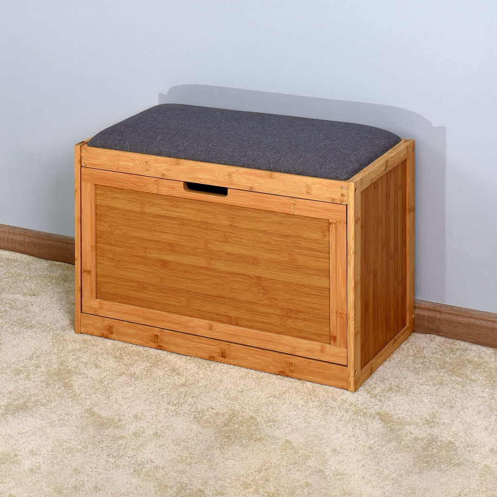 Entryway Bamboo Bench Living Room Storage Shoe Rack with Foldable Shelf