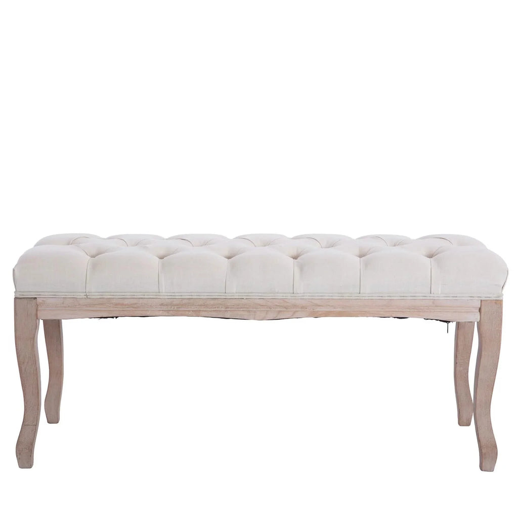 Entryway Wooden Bench, Upholstered Fabric Footstool