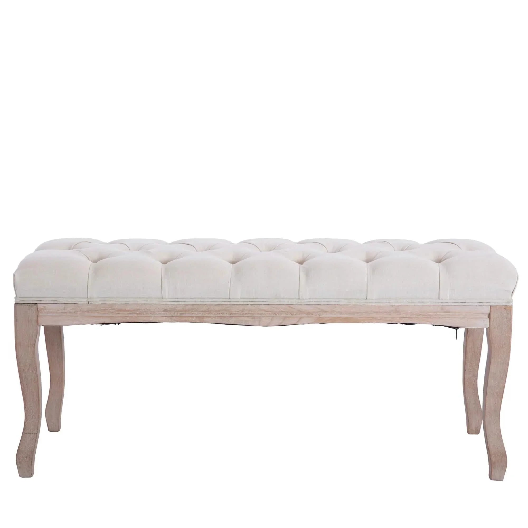 Entryway Wooden Bench, Upholstered Fabric Footstool