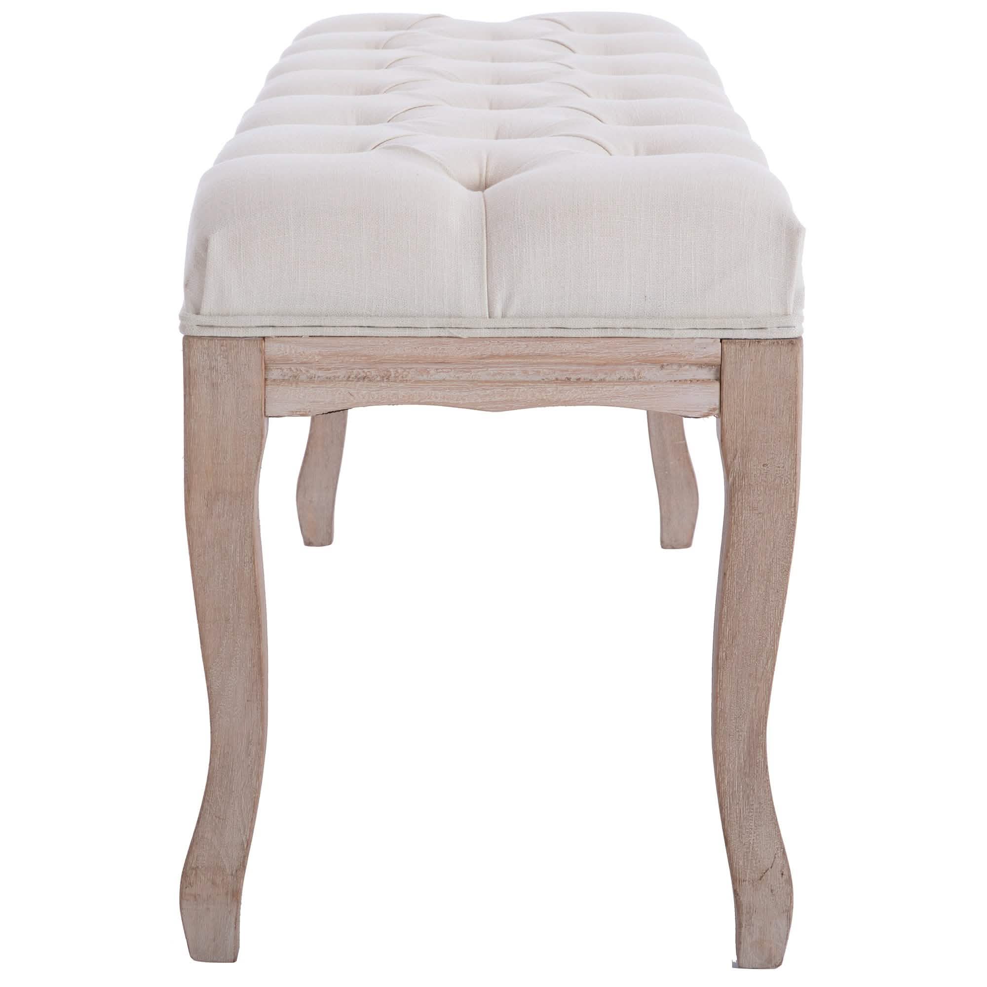 Entryway Wooden Bench, Upholstered Fabric Footstool