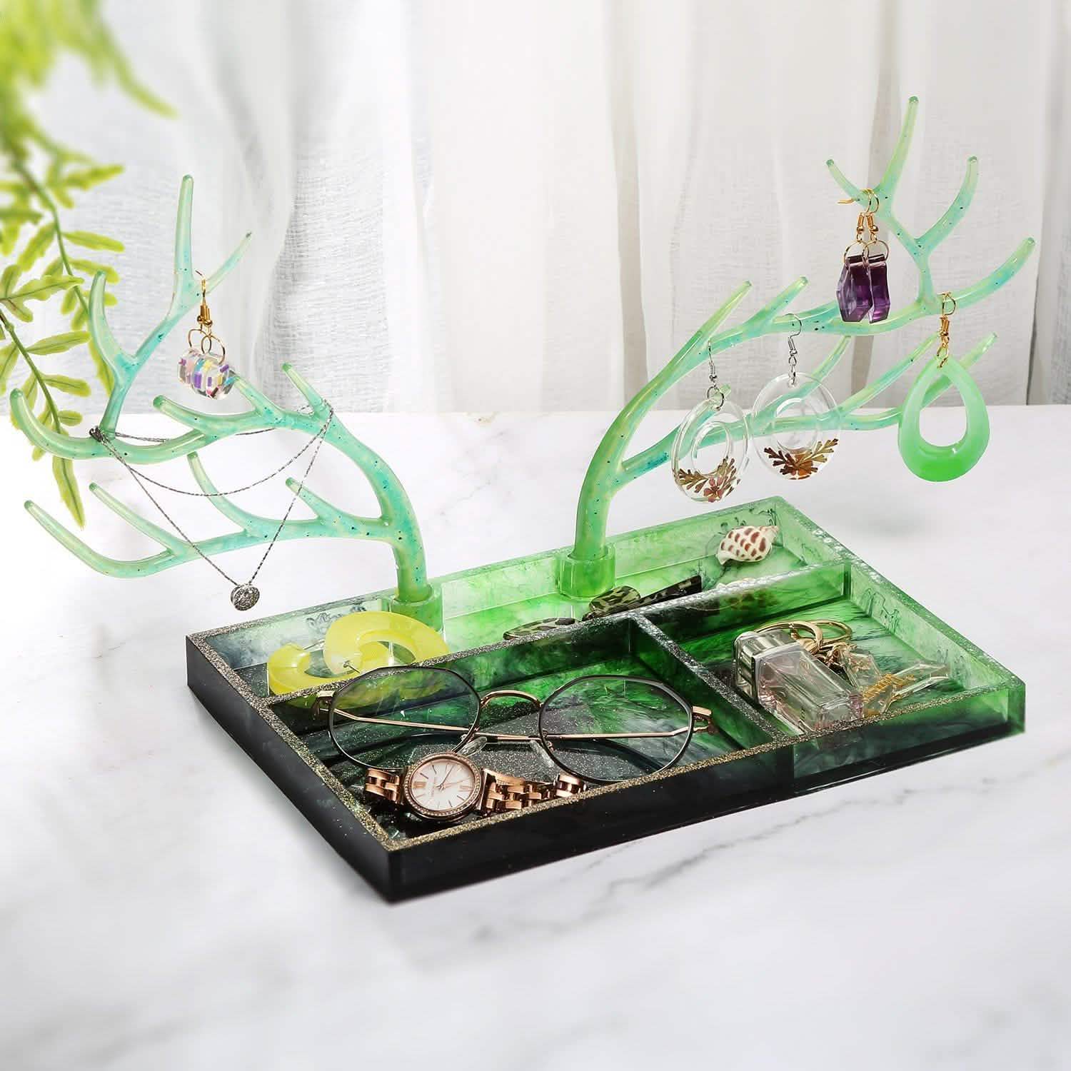 Epoxy Resin Silicone Molds Antlers Tree Branch Tray Jewelry Displayed Organizer
