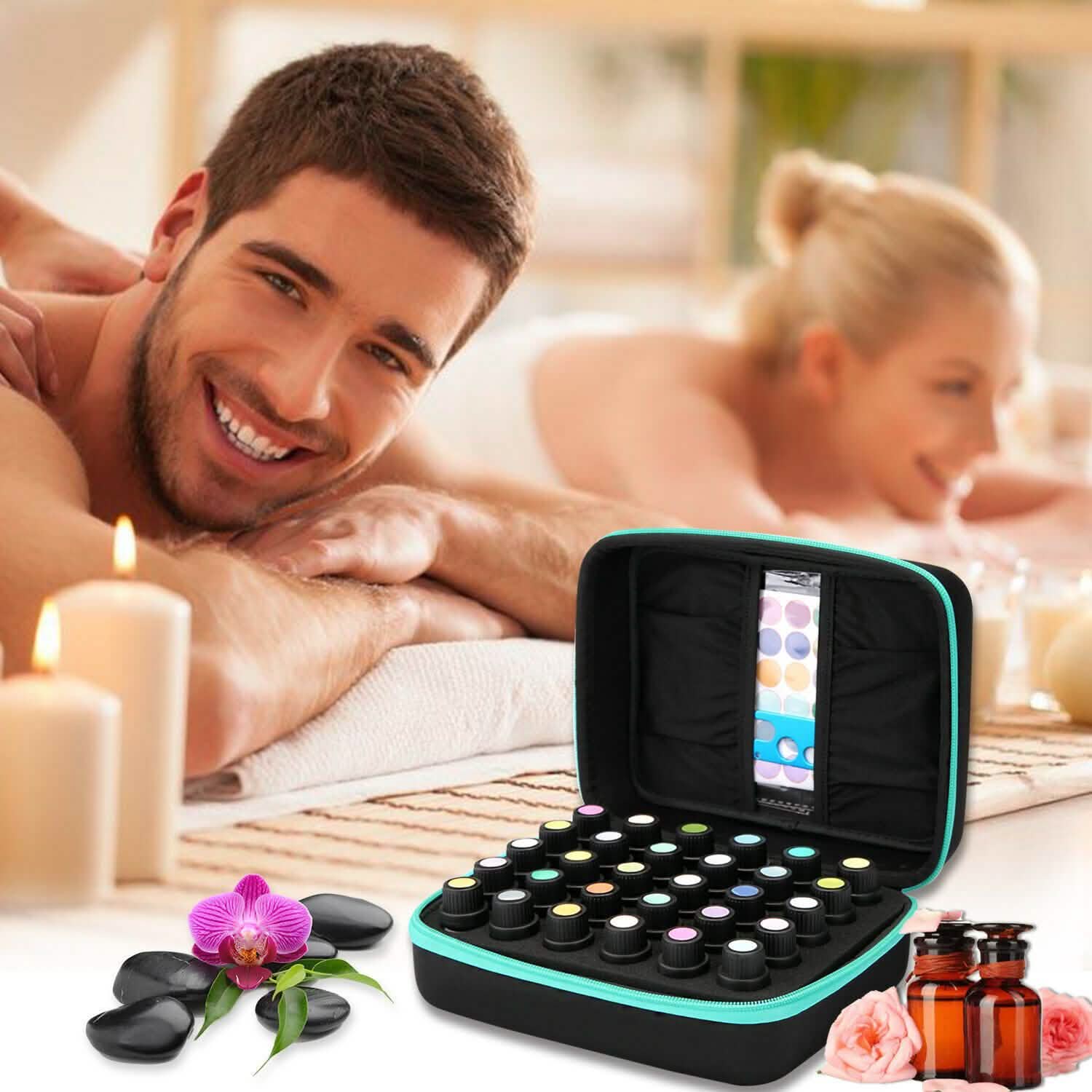 Essential Oils Storage for 30 Bottles Carrying Case+Oil Bottle Opener Cap Labels