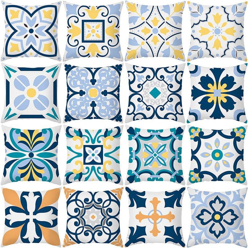 Ethnic Floral Patterns Sofa Cushion Cases Nordic Geometric Simple Blue Modern Decorative Throw Pillow Case Cushion Case For Room Bedroom Pillows Case Bohemian Decor Home Pillows 45x45CM