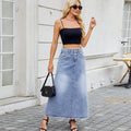 European and American high waisted denim skirt fashionable loose pocket half length skirt for women