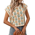 European and American round neck knitted small flower top