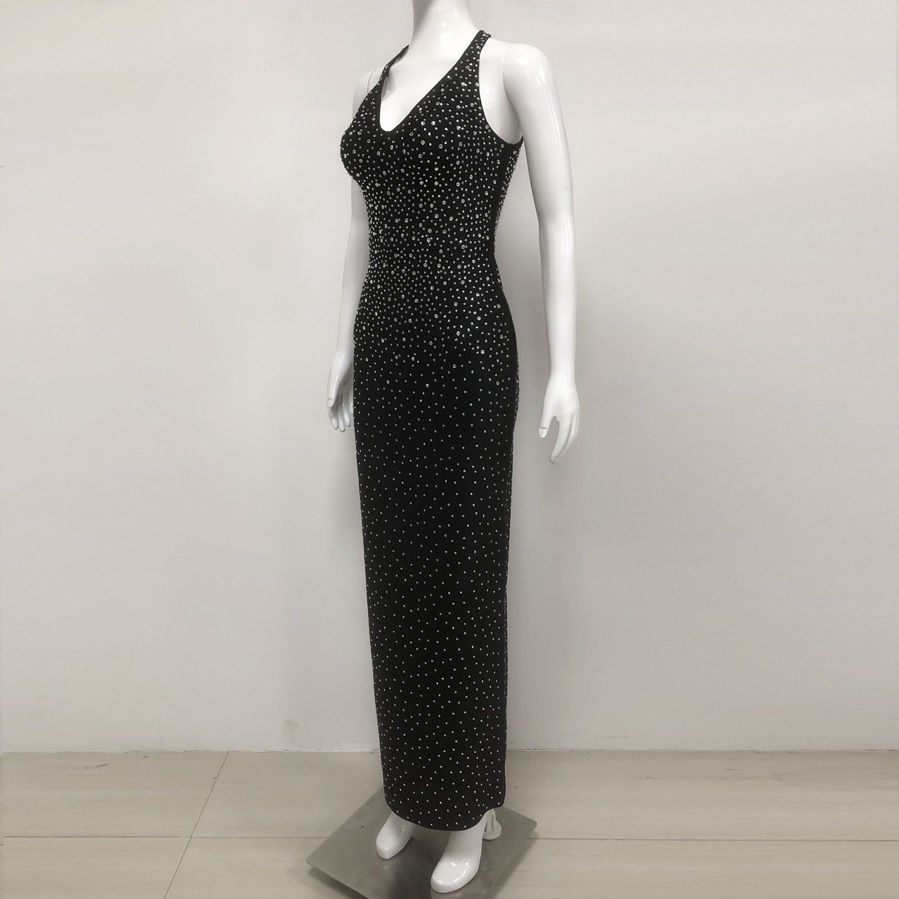 European and American sexy fashion socialite temperament hot diamond suspender backless long dress women's dress