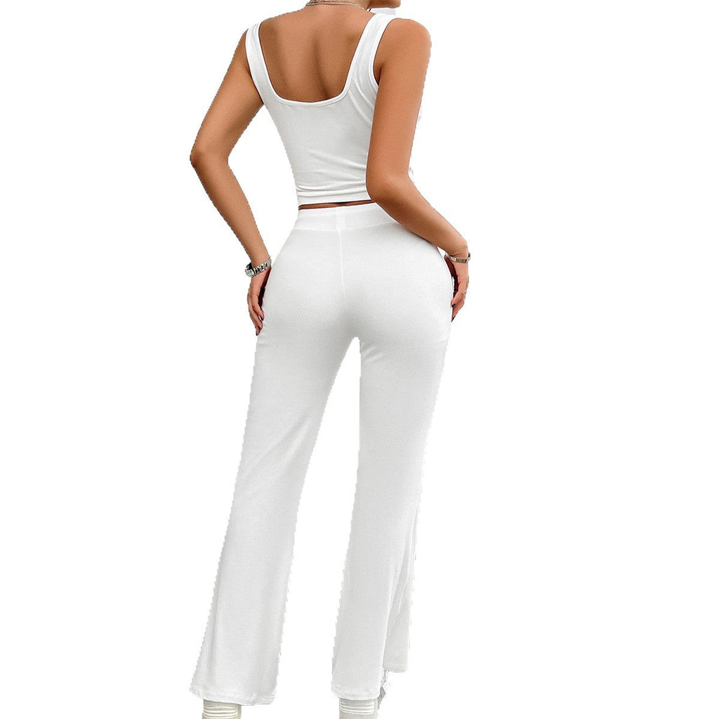 European and American yoga style sleeveless vest slightly flared pants set