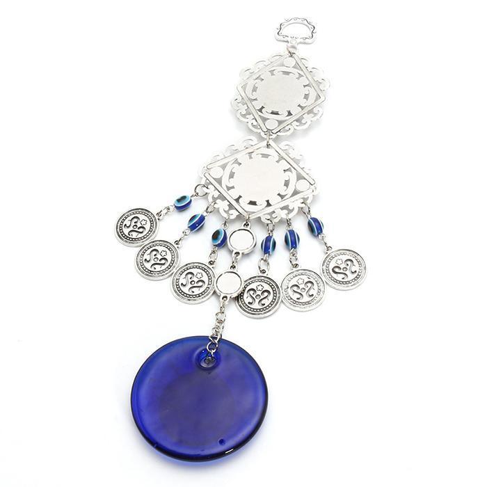 Evil Eye Wind Chimes Home Wall Hanging Decor Blue Evil Eye Wall Hanging Ornament With Round Eye Design Metal Home Decor Protection And Good Luck Charm Gift Blessing Protection Gift Dream Catcher Blue Rhinestone Wind Chimes