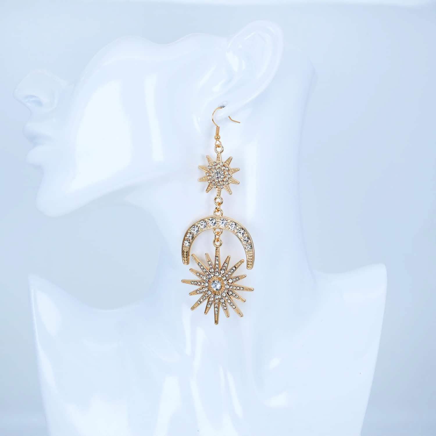 Exaggerated Luxury Sun Moon Stars Drop Earrings