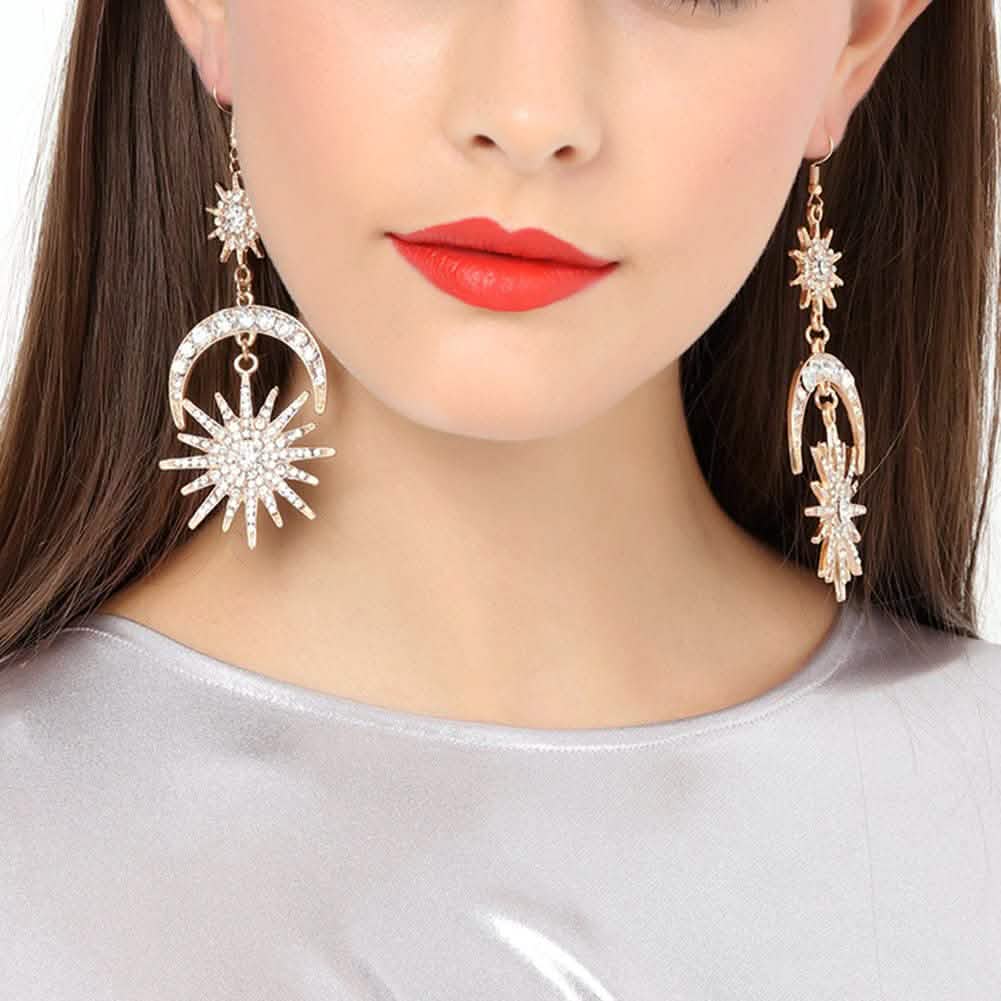 Exaggerated Luxury Sun Moon Stars Drop Earrings