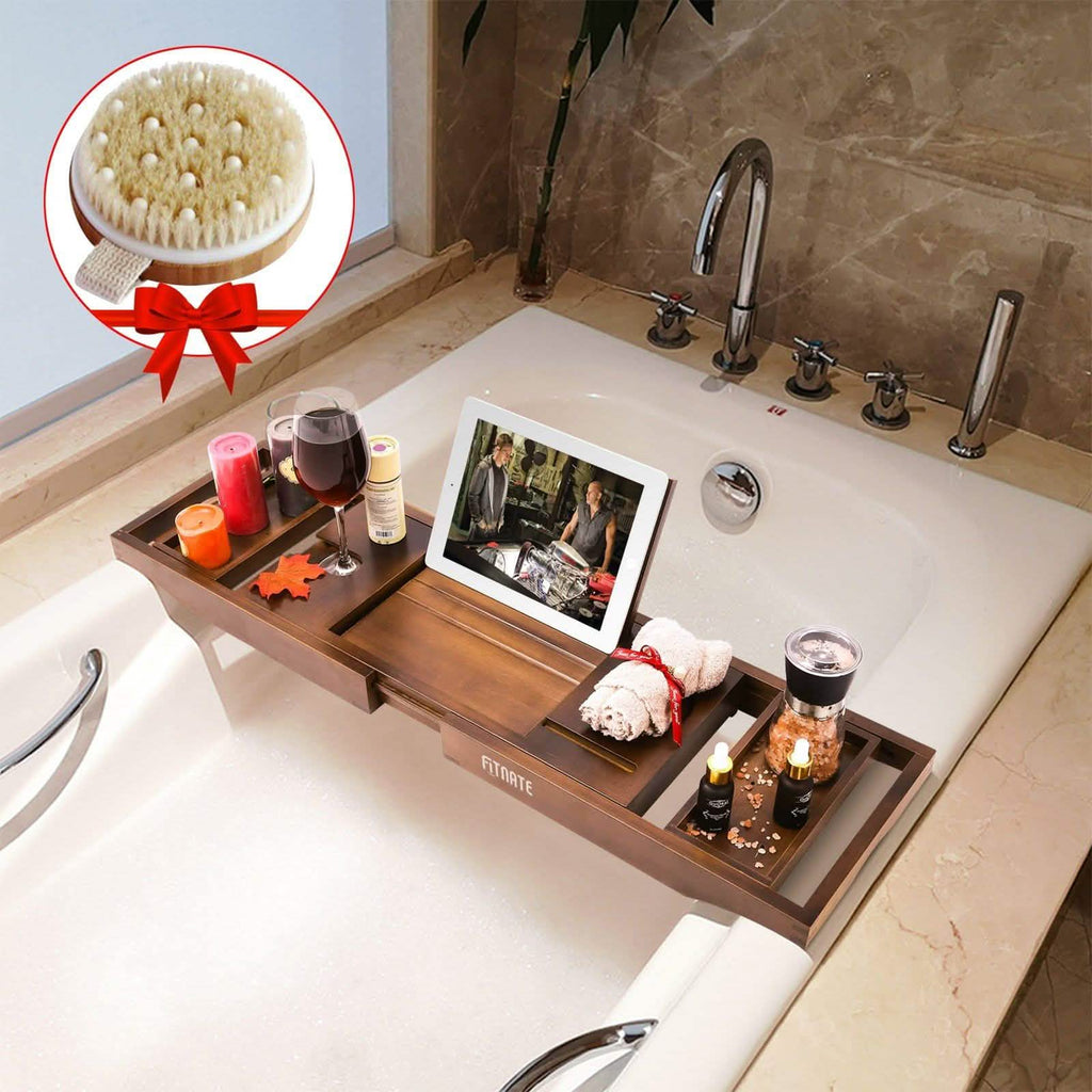 Expandable Bamboo Caddy Bath Tub Organizer Tray