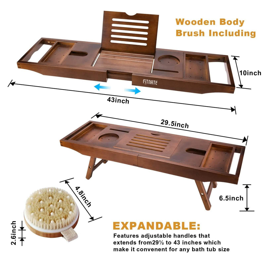 Expandable Bamboo Caddy Bath Tub Organizer Tray