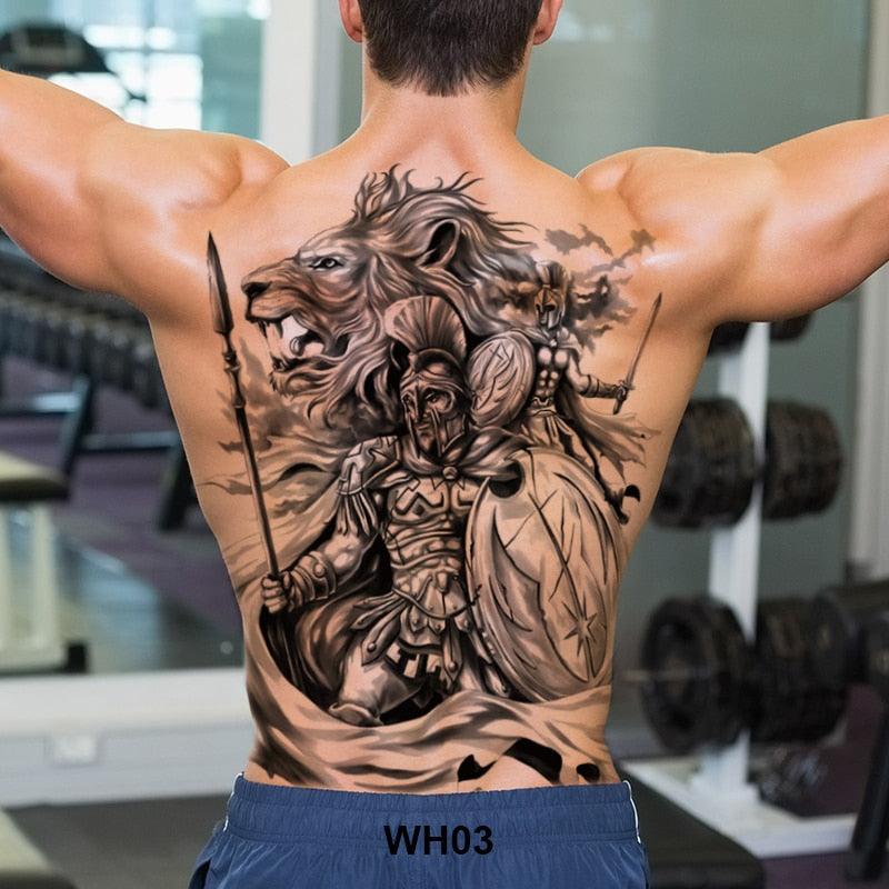 Extra Large Back Temporary Lion Tatoo Sticker Waterproof Black Luxury Big Modern  Design For Mens