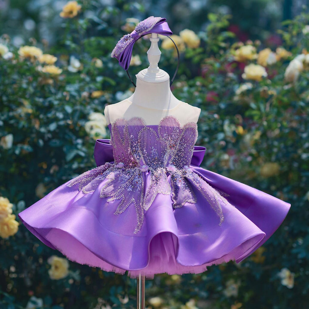 Purple Satin Ball Gown Princess Dress For Girls
