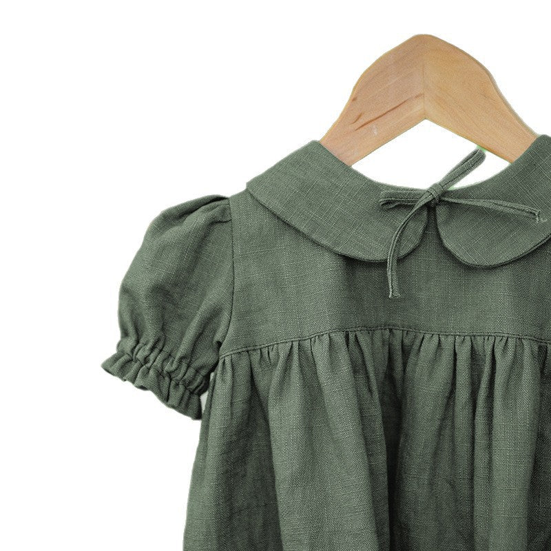 Girls Rustic Cotton And Linen Dress