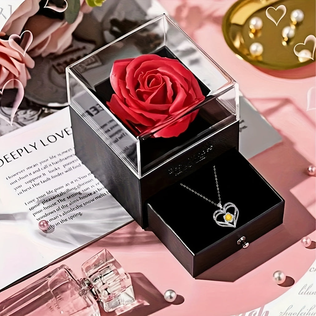 Permanent Rose Gift Box, Love Rose Multi Pendant Necklace, Women's Simple and Exquisite Jewelry, Gift for Mother, Lover, Best Friend, New Year's Gift, Mother's Day Gift, Birthday Gift, Party, Thanksgiving Gift, Allergen resis