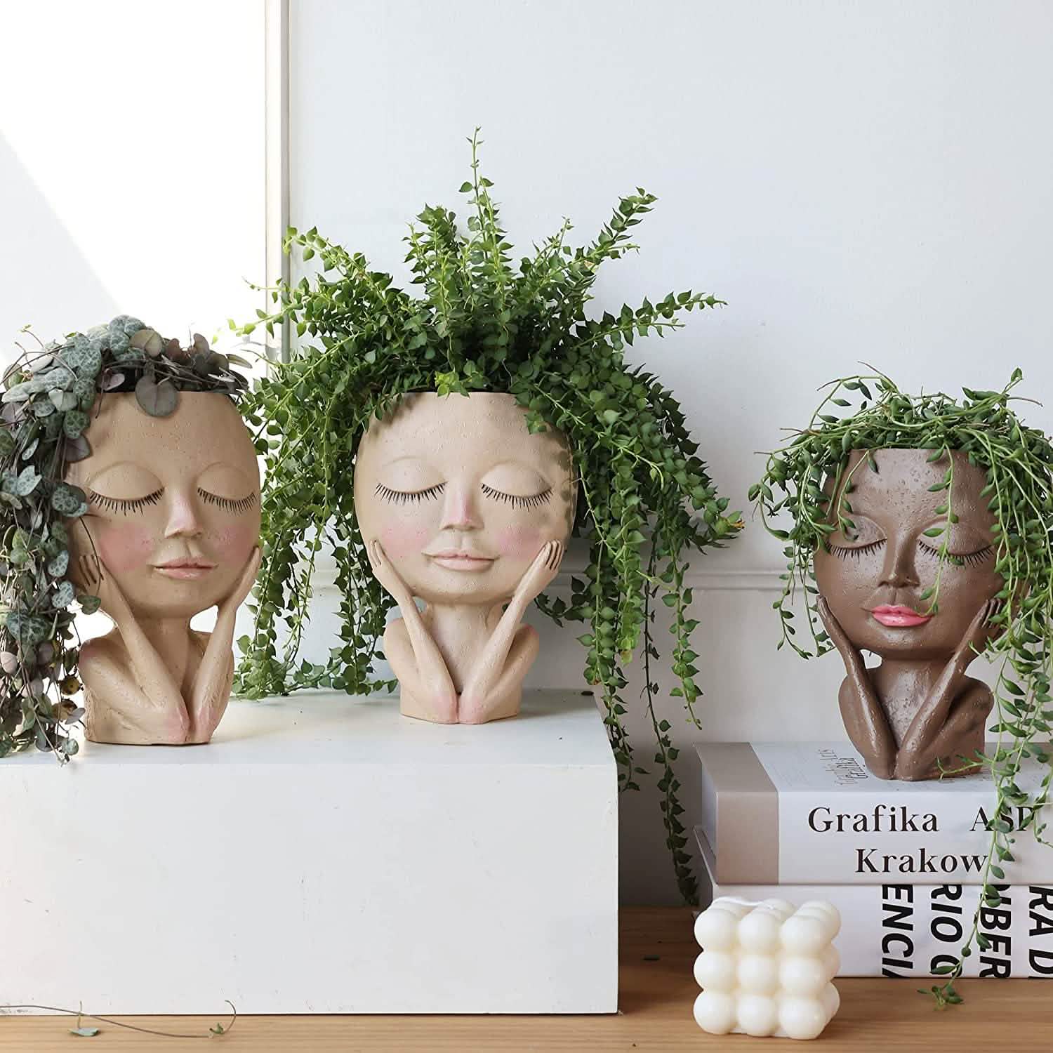 Face Flower Pot Head Planter Pot Succulent Planter Cute Closed Eyes
