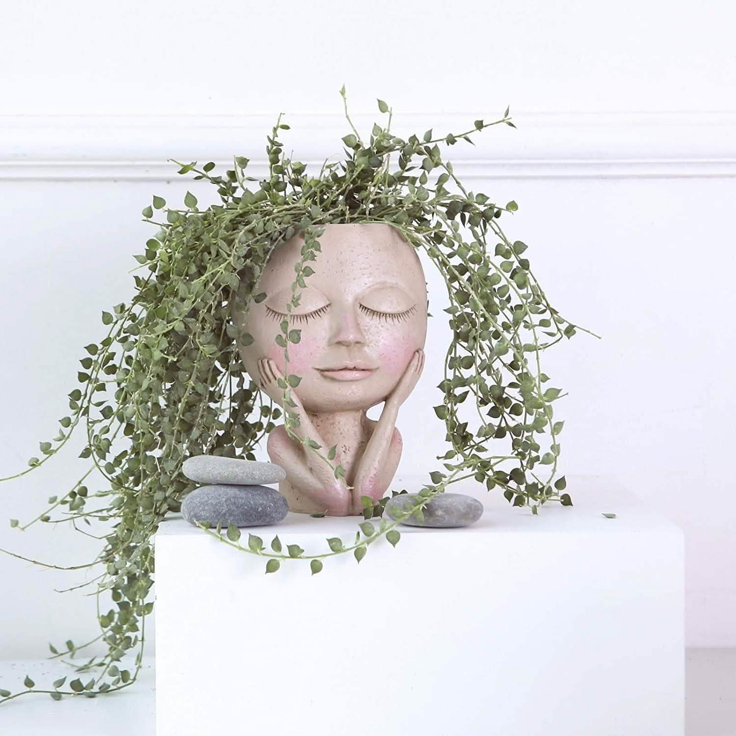 Face Flower Pot Head Planter Pot Succulent Planter Cute Closed Eyes