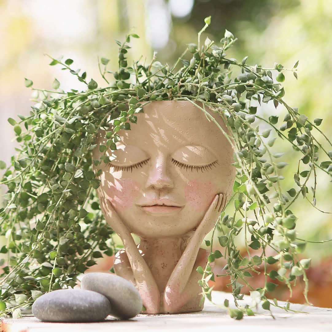 Face Flower Pot Head Planter Pot Succulent Planter Cute Closed Eyes