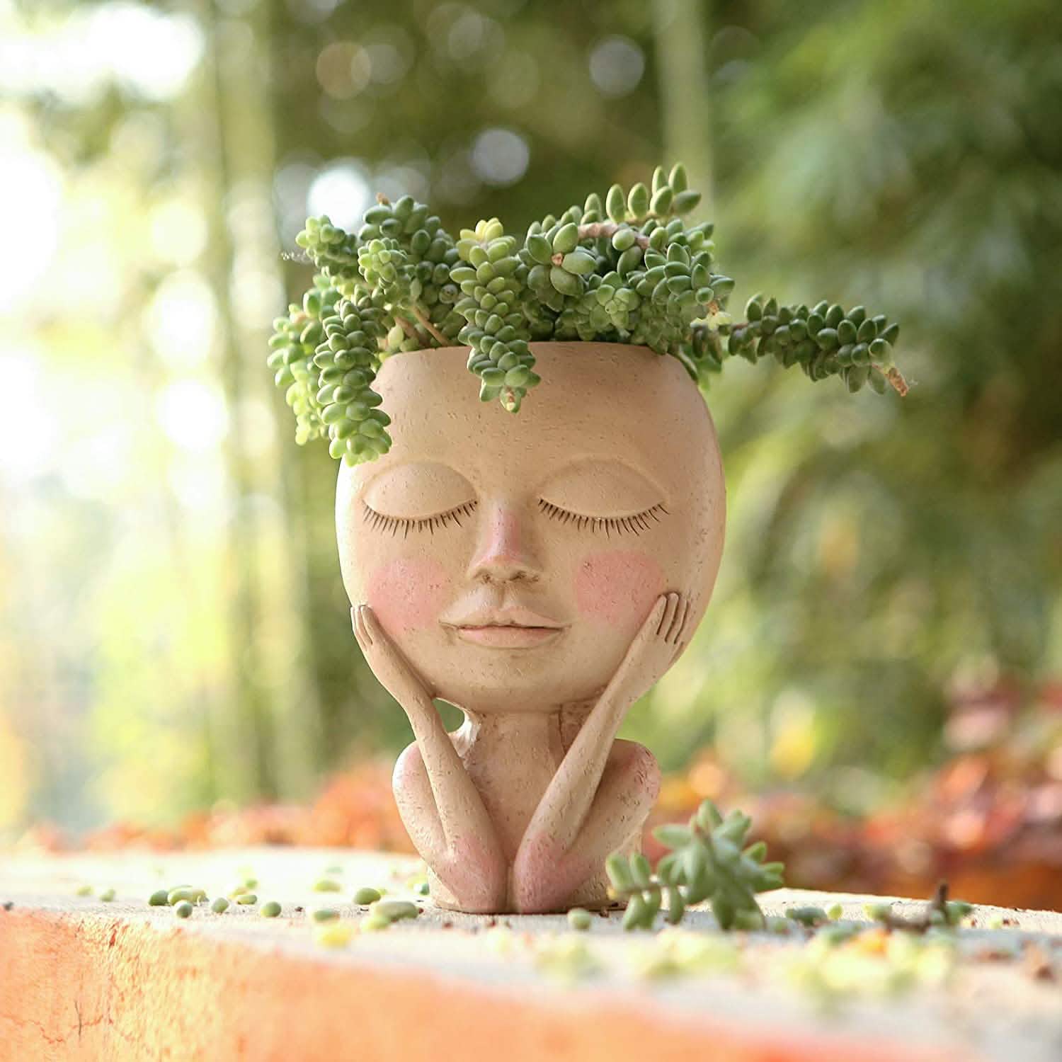 Face Flower Pot Head Planter Pot Succulent Planter Cute Closed Eyes