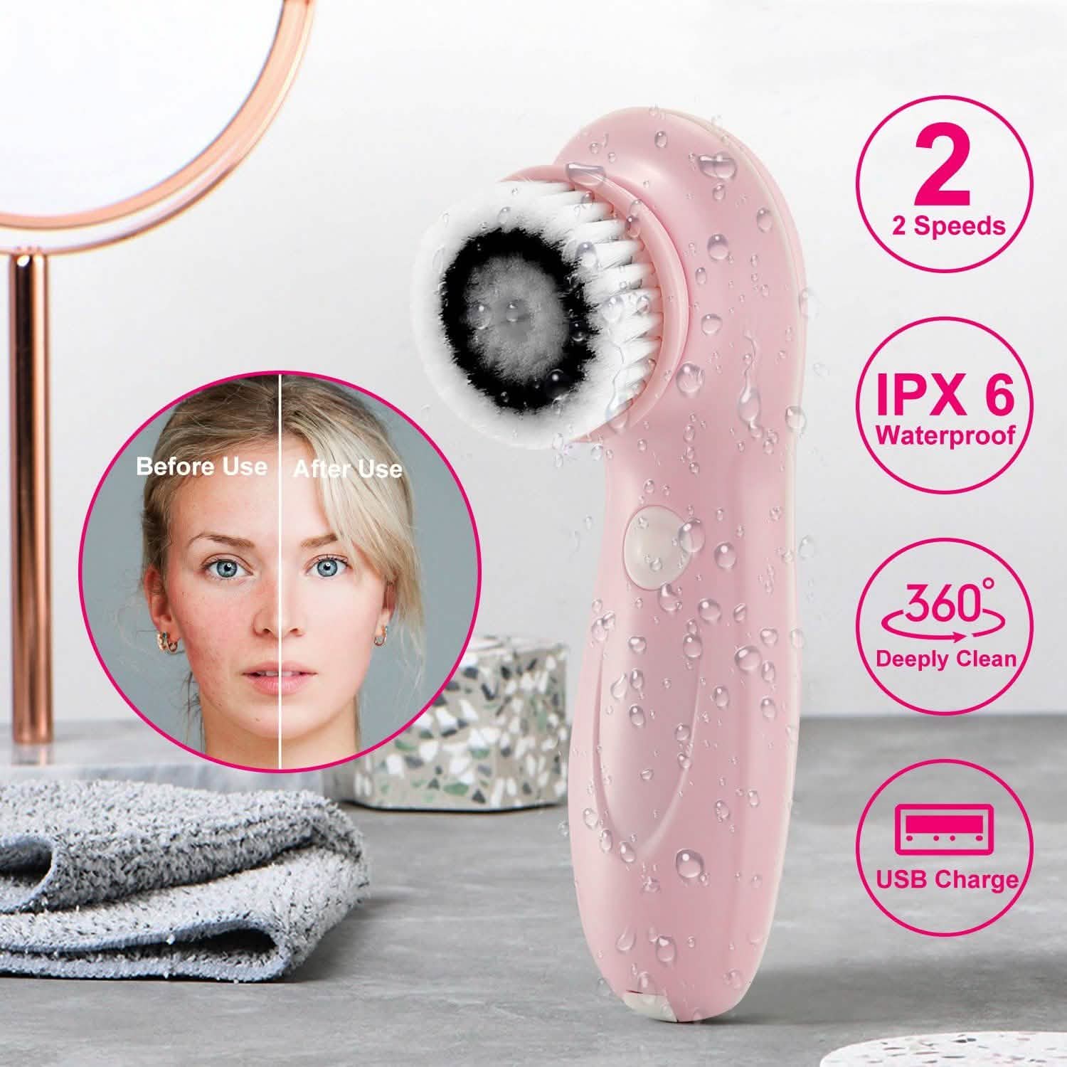 Facial Cleansing Brush IPX6 Waterproof 2 Speed Face Brush