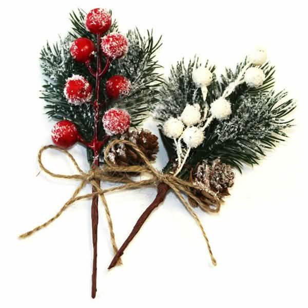 Fake Snow Frost Pine Branch Cone Berry Holly Christmas Tree Christmas Ornament