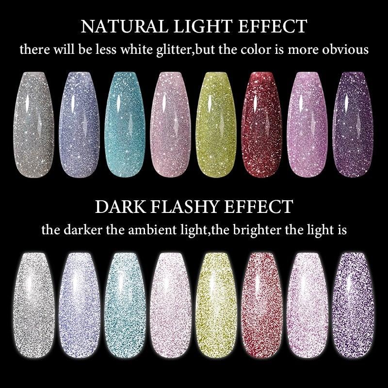 Fashion 2022 Reflective Glitter Gel Nail Polish 8 Colors Sparkling Auroras Permanent UV Diamond Gel Nail Polish Gel For Girls and Womens