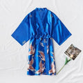 Fashion Blue Floral Bird Print Stylish Bathrobes Modern Comfortable Design Silk Soft Sleepwear For Women