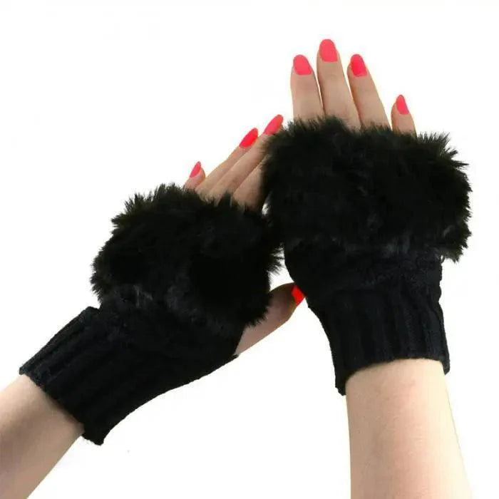 Fashion Fingerless Warm Wool Knitted Classic Fur Half One Size Finger Gloves For Women Cute Soft And Comfortable Trendy Fashion Stretchy Gloves For Women