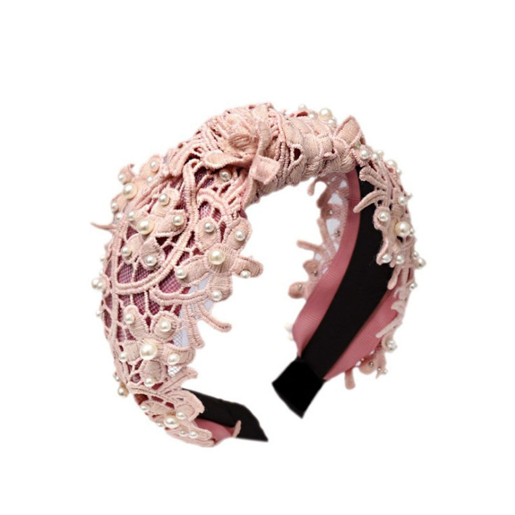 Fashion Girls Pearl Hairband White Black Lace Headband Women Artificial Pearls Hair Hoop Middle Knot Hair Accessories Gorgeous Hair Accessories For Women
