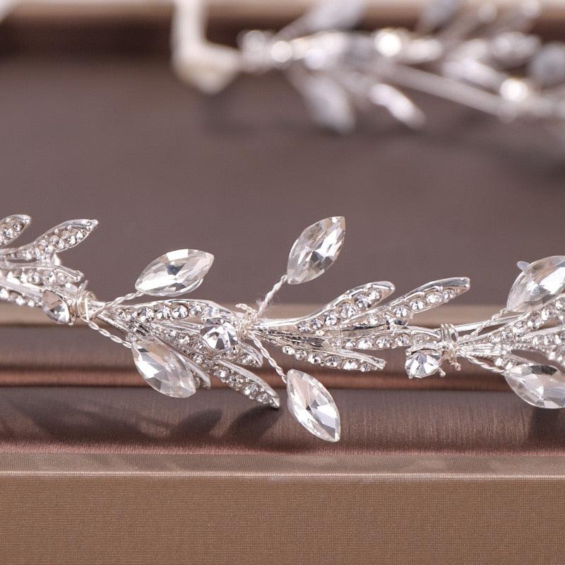 Fashion New Crystal Silver Color Tiara Crowns Leaf Rhinestone Wedding Headbands Hairbands Bridal Women Hair Jewelry Gorgeous Hair Accessories For Women